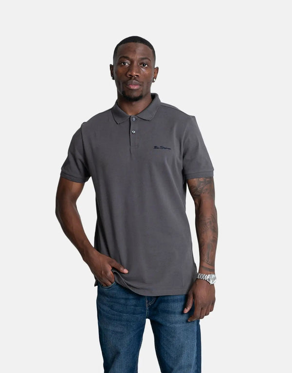 Ben Sherman Benpolo Grey Men's Classic Pique Knit Smart Casual Polo Shirt