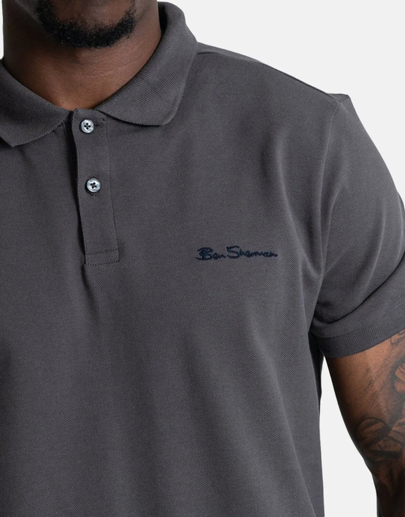 Ben Sherman Benpolo Grey Men's Classic Pique Knit Smart Casual Polo Shirt
