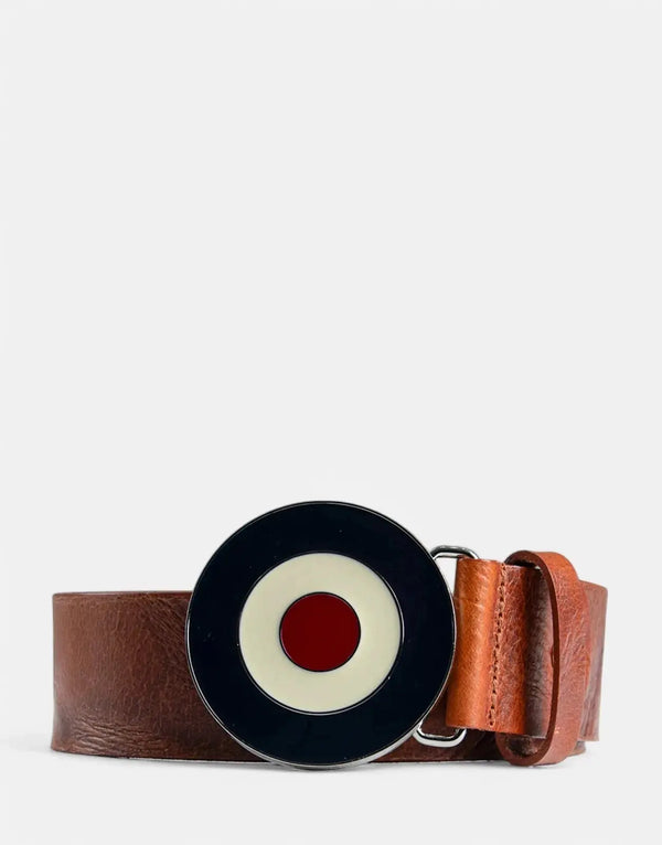 Ben Sherman Distressed Tan Leather Belt: Unique Target Buckle, Durable Men's Style