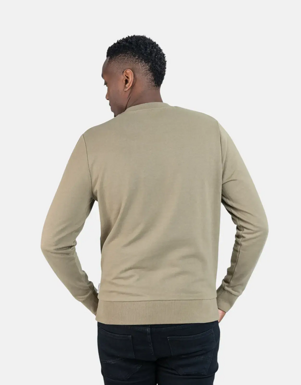 Ben Sherman Men's Olive Green 3D Happy Bear Cotton Crewneck Sweatshirt