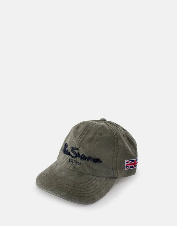 Ben Sherman Men's Faded Green Cotton Baseball Cap with Adjustable Strap