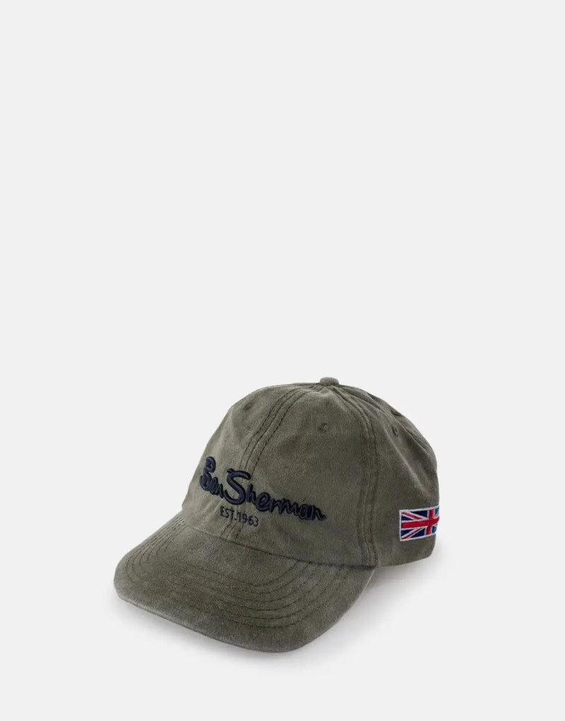 Ben Sherman Men's Faded Green Cotton Baseball Cap with Adjustable Strap