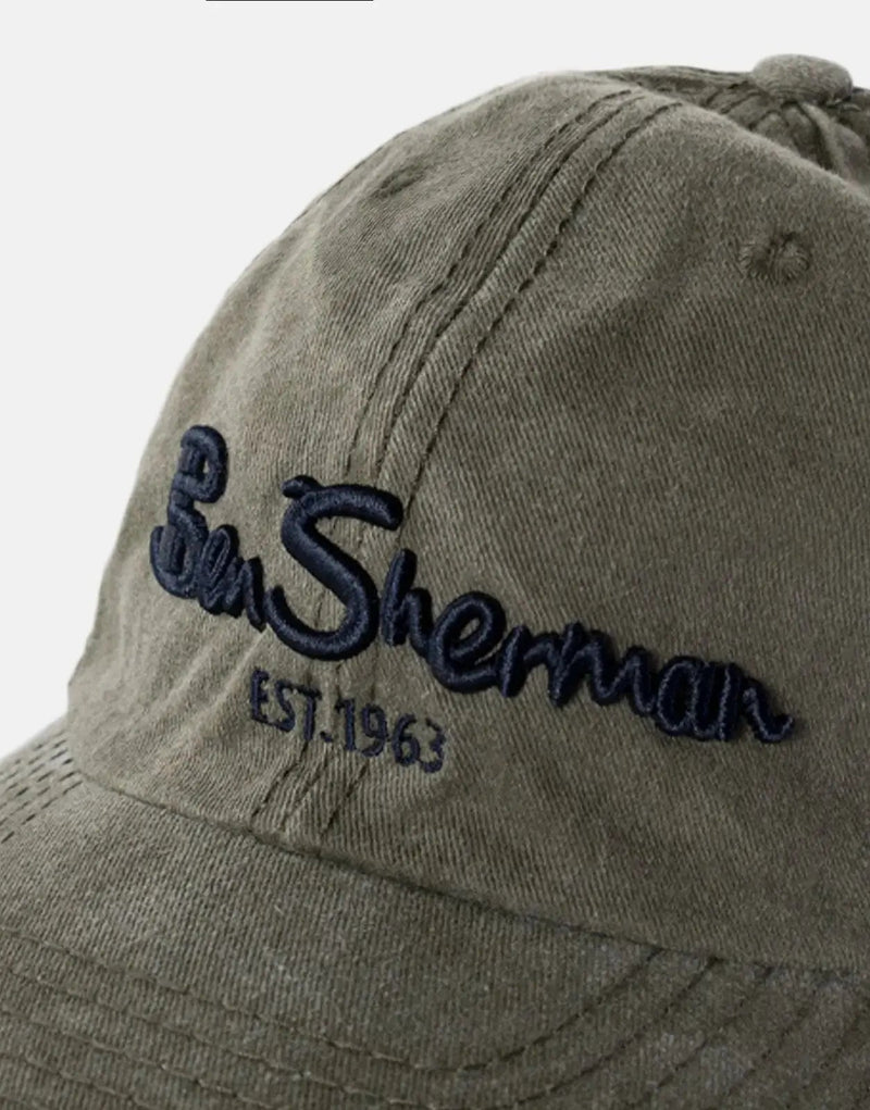 Ben Sherman Men's Faded Green Cotton Baseball Cap with Adjustable Strap
