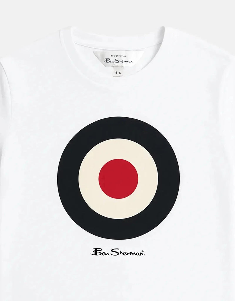 Ben Sherman Kids' Target Logo White T-Shirt - Soft Cotton, Classic Style