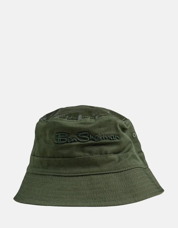 Ben Sherman Reversible Plastisol Bucket Hat: Stylish Deep Fern Green Design