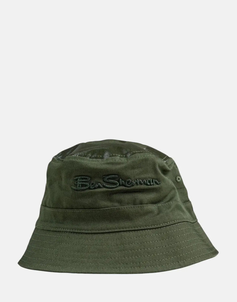 Ben Sherman Reversible Plastisol Bucket Hat: Stylish Deep Fern Green Design