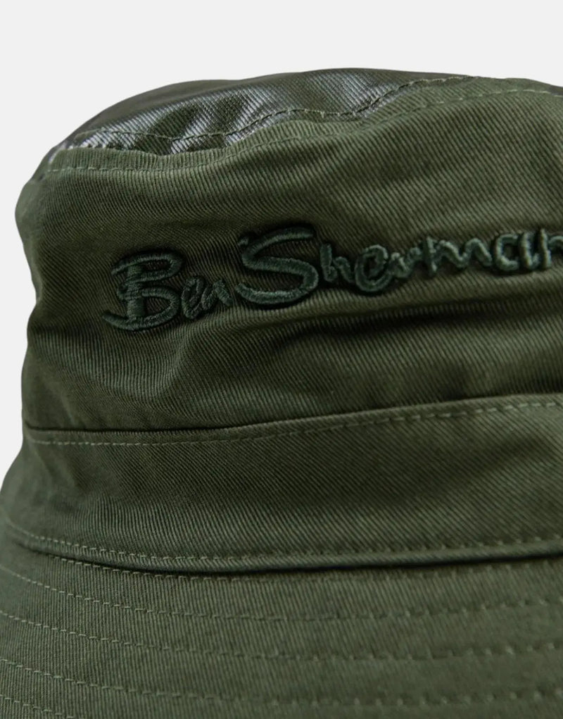 Ben Sherman Reversible Plastisol Bucket Hat: Stylish Deep Fern Green Design