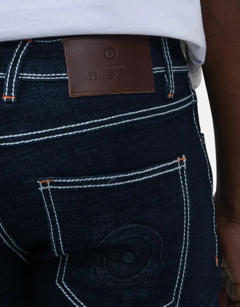 Ben Sherman Men's Dark Navy Slim Fit Denim Jeans, Contrast Stitching, Comfortable Stretch