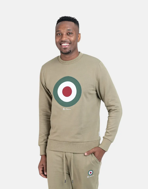 Ben Sherman Men's Classic Target Logo Fleece Crewneck Sweatshirt - Olive Green Casual