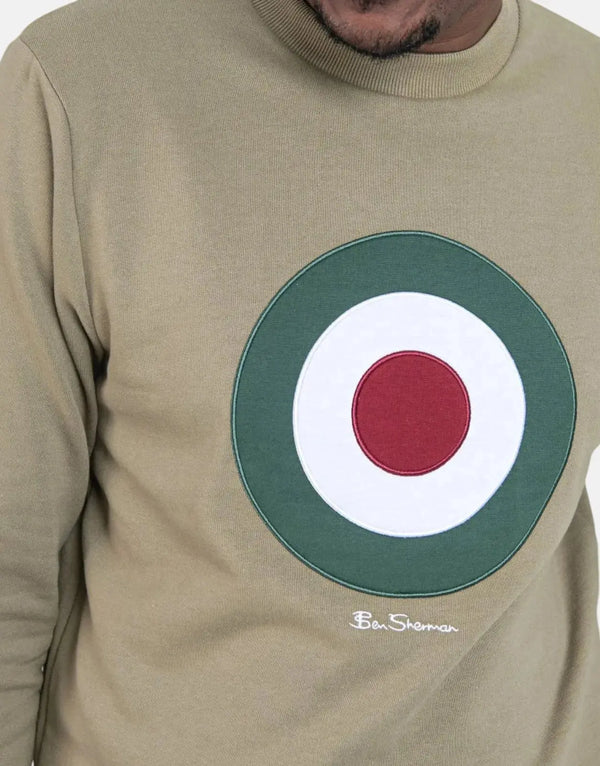 Ben Sherman Men's Classic Target Logo Fleece Crewneck Sweatshirt - Olive Green Casual