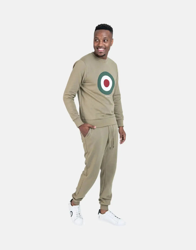 Ben Sherman Men's Classic Target Logo Fleece Crewneck Sweatshirt - Olive Green Casual