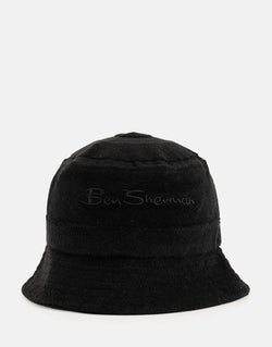 Ben Sherman Black Towelling Bucket Hat: Classic Style, Sun Protection, Breathable Comfort