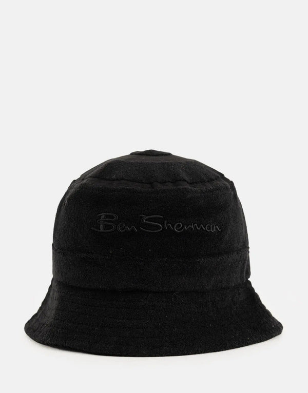 Ben Sherman Black Towelling Bucket Hat: Classic Style, Sun Protection, Breathable Comfort