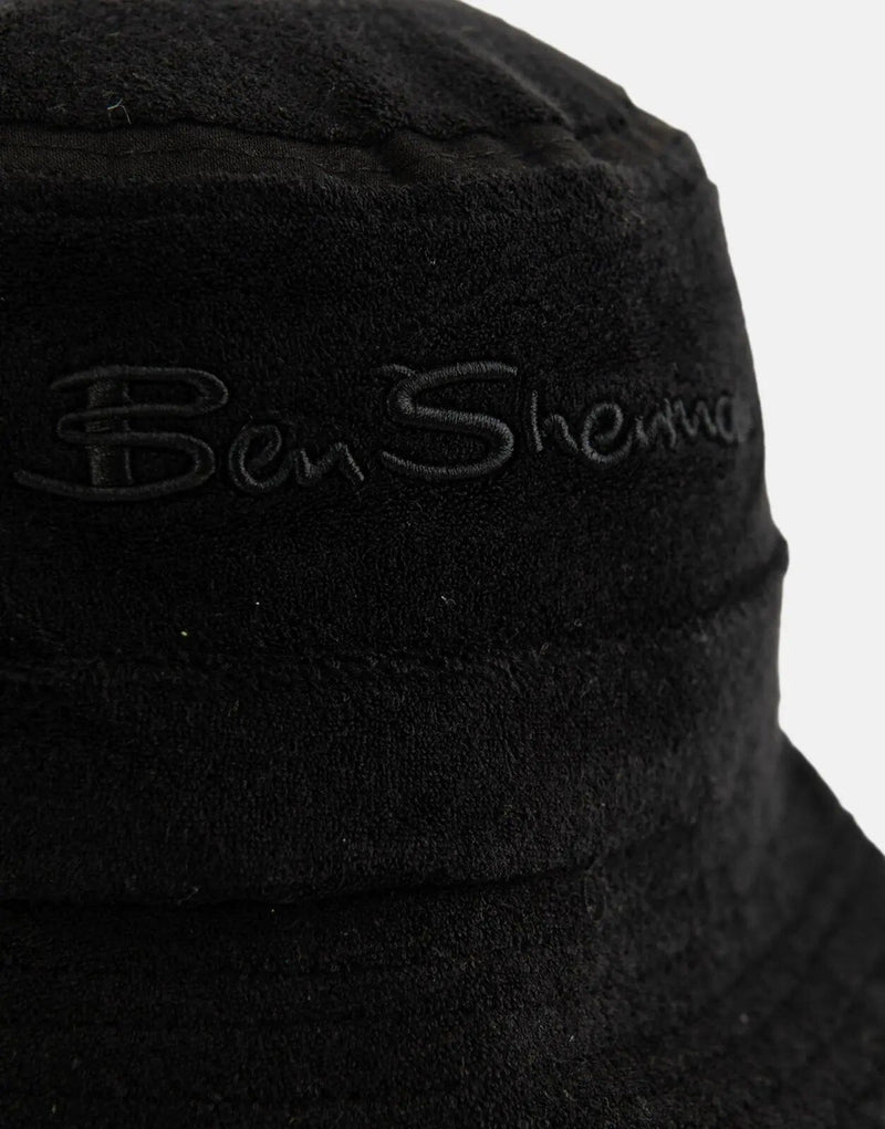 Ben Sherman Black Towelling Bucket Hat: Classic Style, Sun Protection, Breathable Comfort