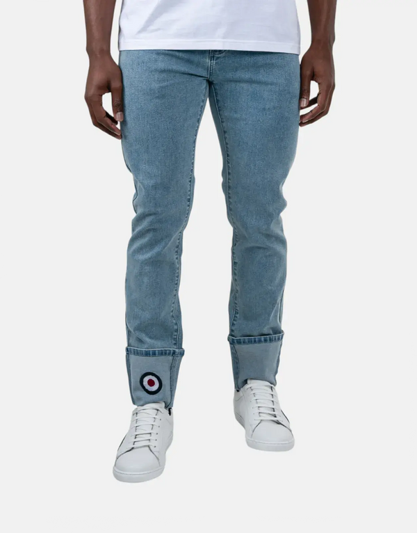 Ben Sherman Target Slim Fit Jeans: Light Blue Denim, Stylish Turn-Up Design
