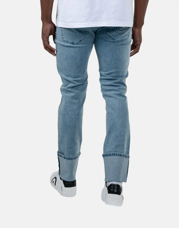 Ben Sherman Target Slim Fit Jeans: Light Blue Denim, Stylish Turn-Up Design