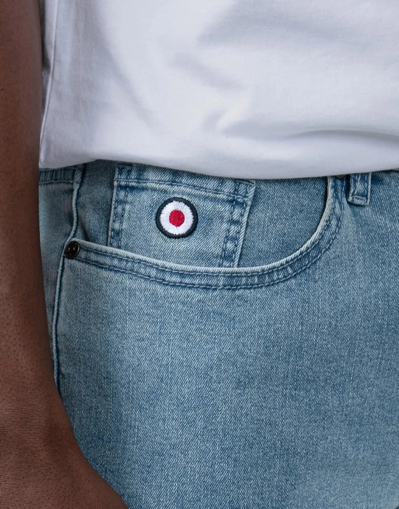 Ben Sherman Target Slim Fit Jeans: Light Blue Denim, Stylish Turn-Up Design
