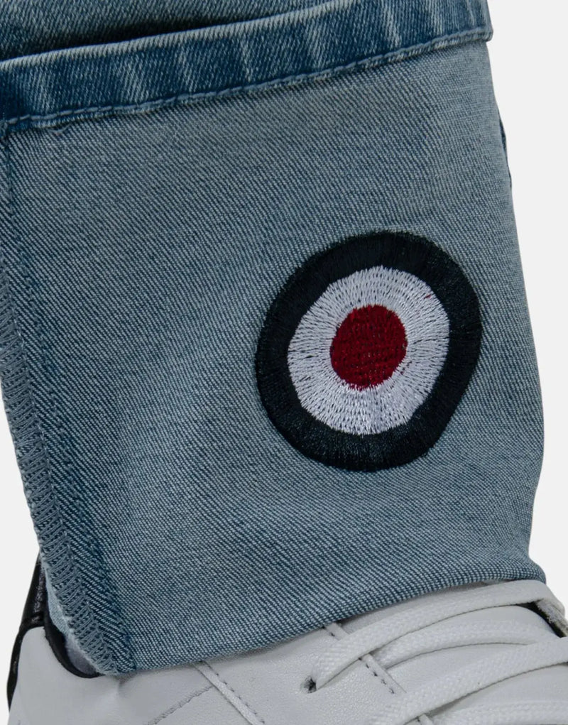 Ben Sherman Target Slim Fit Jeans: Light Blue Denim, Stylish Turn-Up Design