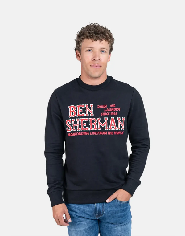 Ben Sherman Wanderers Black Crewneck Sweatshirt: Bold Slogan, Comfortable Fit, Iconic Style