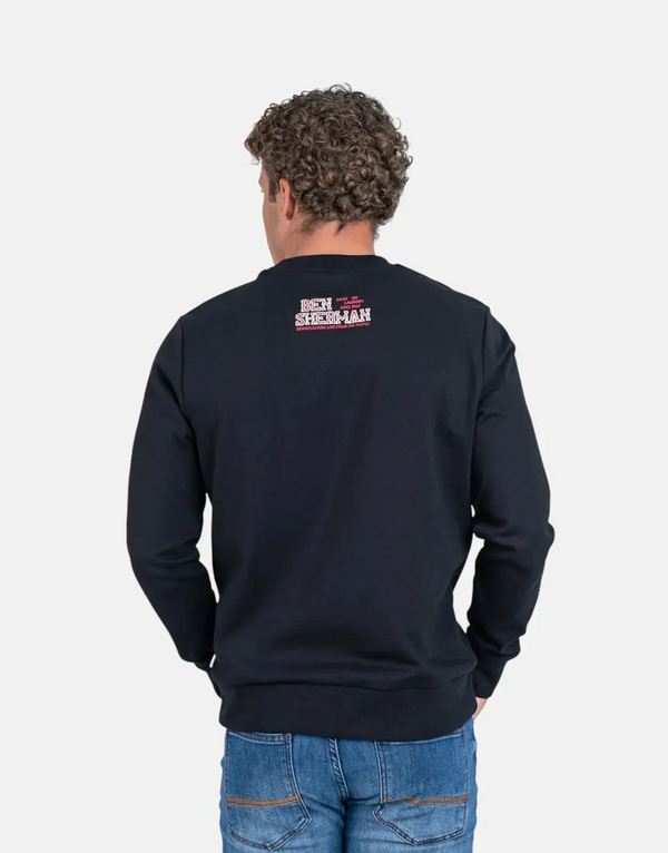 Ben Sherman Wanderers Black Crewneck Sweatshirt: Bold Slogan, Comfortable Fit, Iconic Style