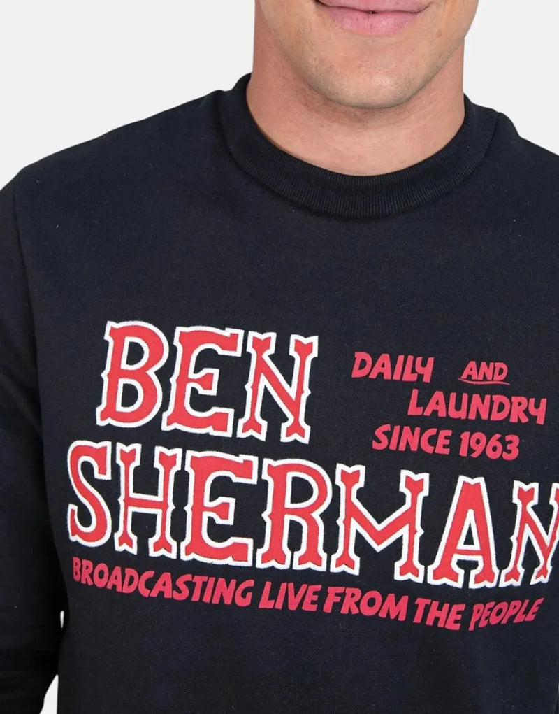 Ben Sherman Wanderers Black Crewneck Sweatshirt: Bold Slogan, Comfortable Fit, Iconic Style