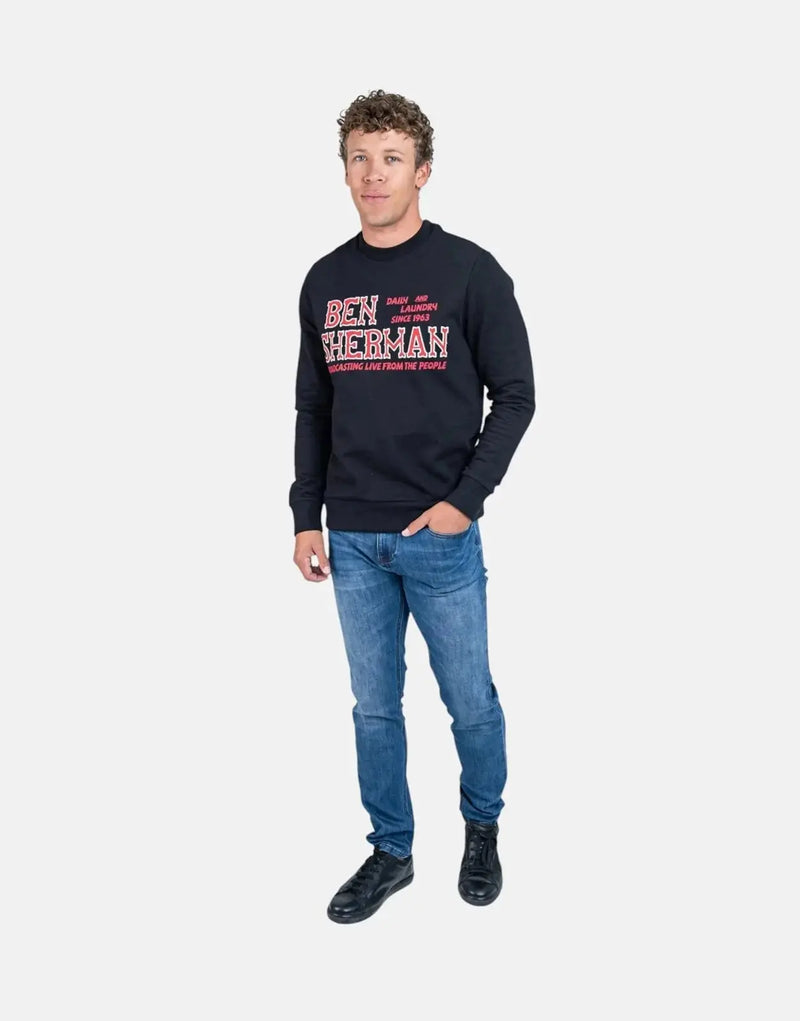 Ben Sherman Wanderers Black Crewneck Sweatshirt: Bold Slogan, Comfortable Fit, Iconic Style