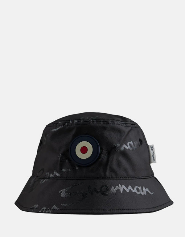 Ben Sherman Men's Premium Waxed Target Logo Bucket Hat - Stylish Black Design