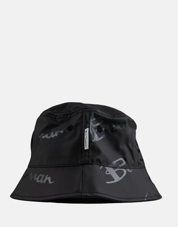 Ben Sherman Men's Premium Waxed Target Logo Bucket Hat - Stylish Black Design