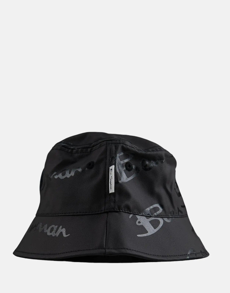 Ben Sherman Men's Premium Waxed Target Logo Bucket Hat - Stylish Black Design