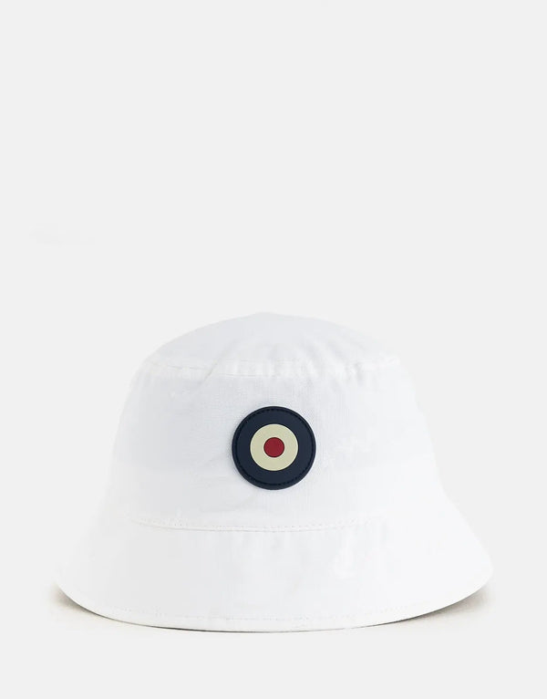 Iconic Ben Sherman White Waxed Bucket Hat, Durable Sun Protection, Classic Style