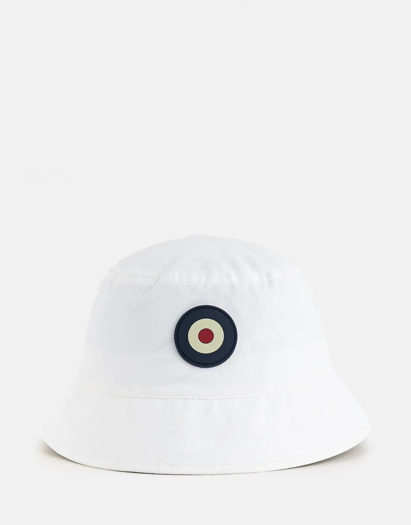 Iconic Ben Sherman White Waxed Bucket Hat, Durable Sun Protection, Classic Style