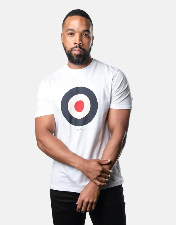 Ben Sherman Iconic Target Logo White Crewneck T-Shirt - Classic Casual Style