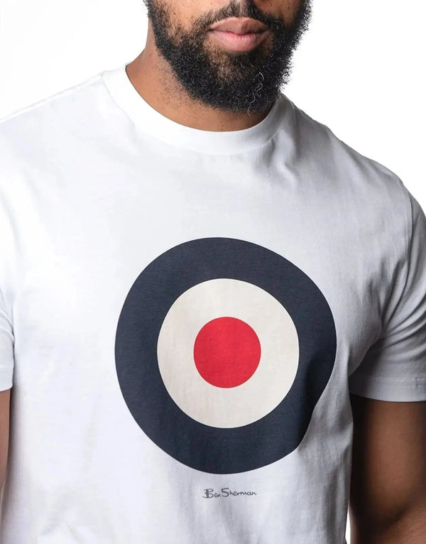 Ben Sherman Iconic Target Logo White Crewneck T-Shirt - Classic Casual Style