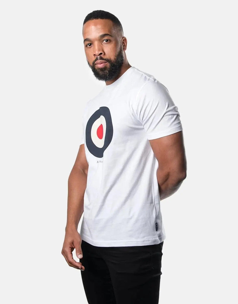 Ben Sherman Iconic Target Logo White Crewneck T-Shirt - Classic Casual Style