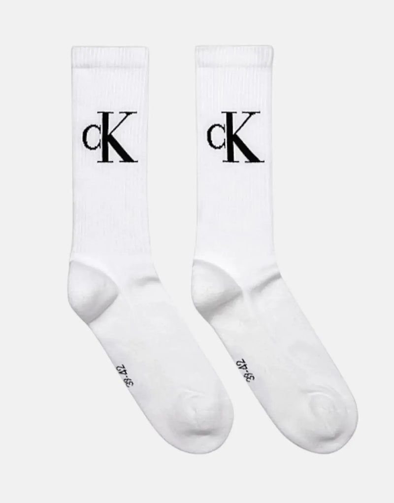 Premium Calvin Klein Men's White Crew Socks: 2-Pack, Cotton Blend, Comfort Fit