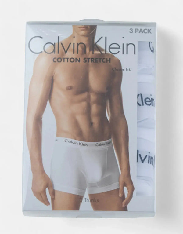 Calvin Klein Men's White Cotton Stretch Trunk Underwear - 3 Pack Comfort Fit