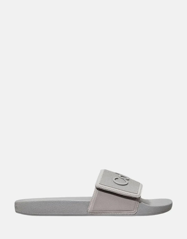 Calvin Klein Adjustable Grey Pool Slides: Comfortable, Recycled Polyester, Ergonomic Footbed