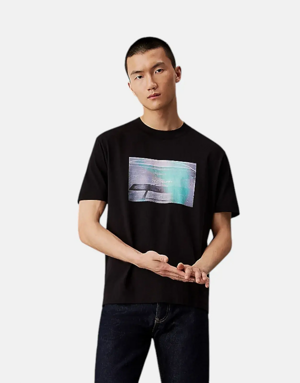 Calvin Klein Men's Black Basketball Court Graphic Regenerative Cotton T-Shirt