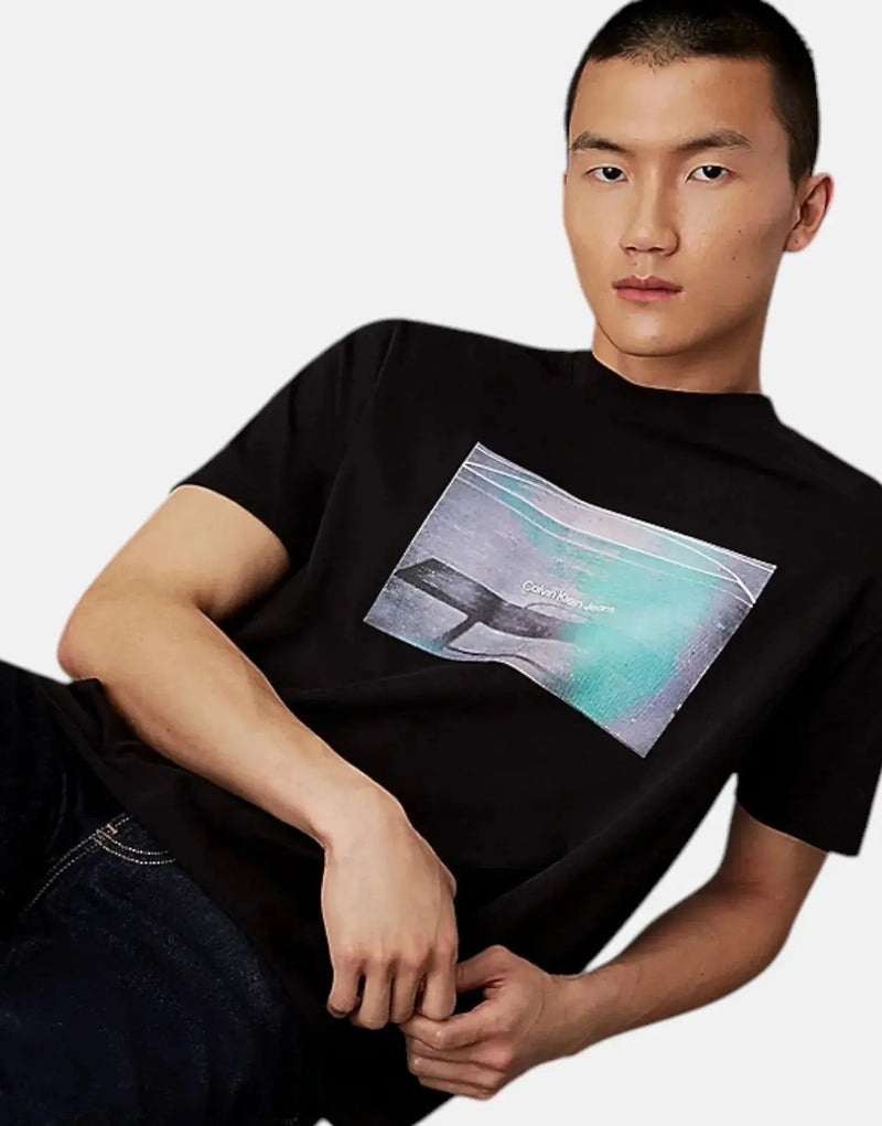 Calvin Klein Men's Black Basketball Court Graphic Regenerative Cotton T-Shirt