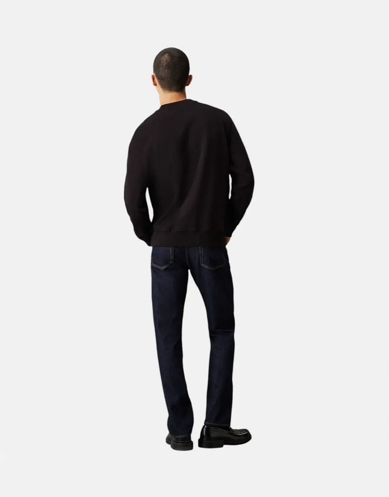 Calvin Klein Men's Chenille Monogram Black Crew Neck Fleece Sweatshirt Iconic Style
