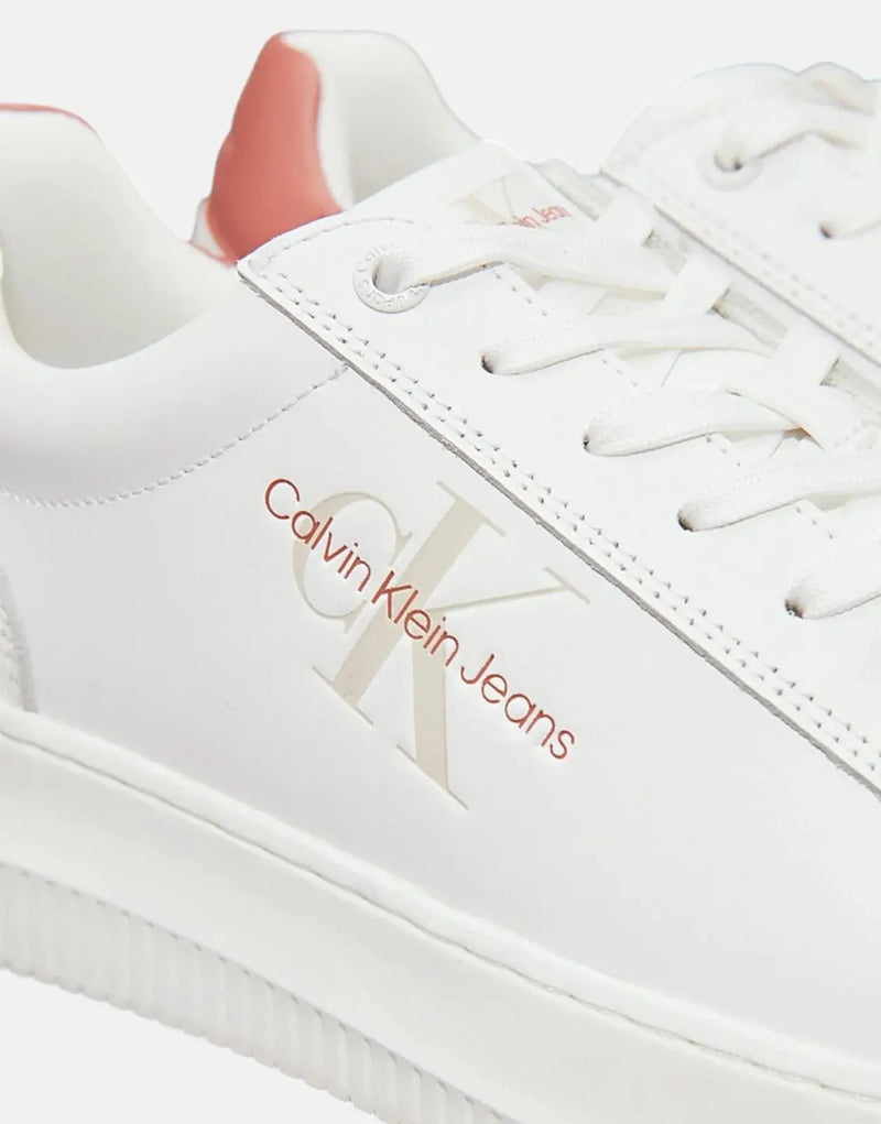 Calvin Klein Men's Chunky Cupsole Mono Leather White Multi Fashion Sneakers