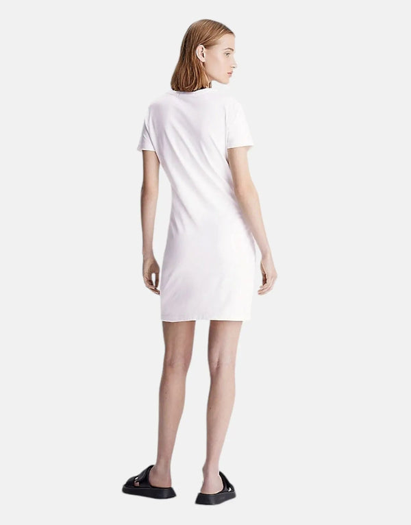 Calvin Klein Regenerative Cotton Diffused Monogram White Dress, Soft Stretch Jersey