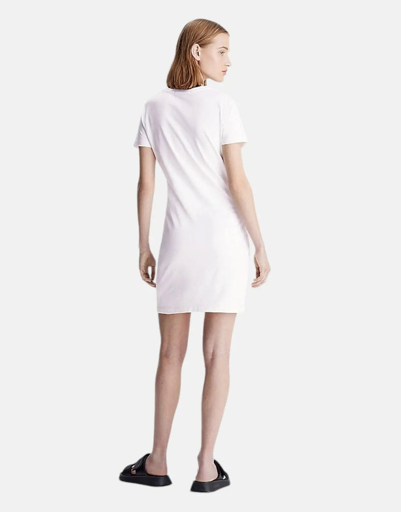 Calvin Klein Regenerative Cotton Diffused Monogram White Dress, Soft Stretch Jersey