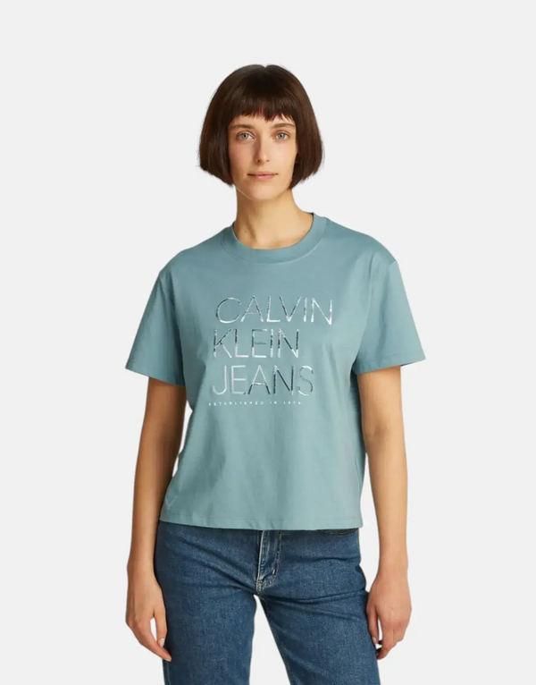 Calvin Klein Women's Embroidered Institutional T-Shirt: Soft Regenerated Cotton