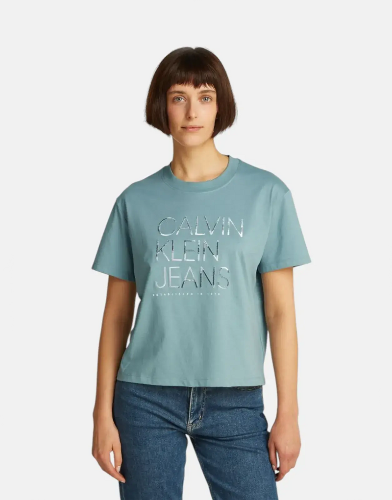 Calvin Klein Women's Embroidered Institutional T-Shirt: Soft Regenerated Cotton