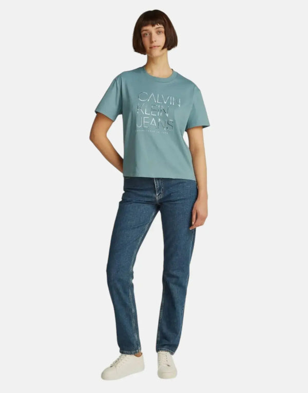 Calvin Klein Women's Embroidered Institutional T-Shirt: Soft Regenerated Cotton