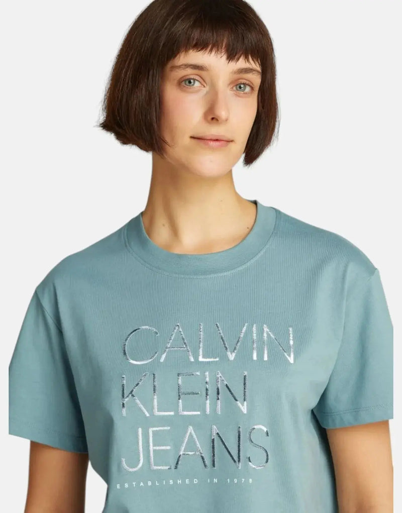 Calvin Klein Women's Embroidered Institutional T-Shirt: Soft Regenerated Cotton