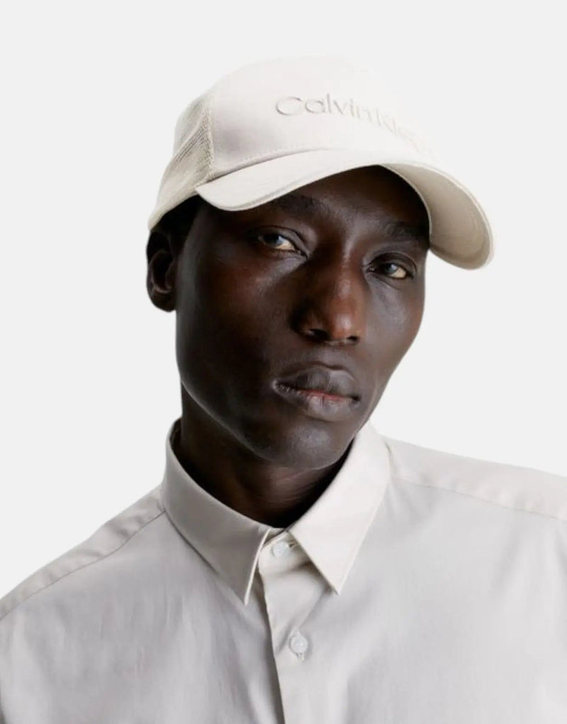 Calvin Klein Stone Trucker Cap: Organic Cotton, Embroidered Logo, Adjustable Fit