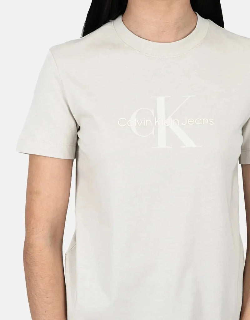 Calvin Klein Women's Light Brown Glossy Monogram T-Shirt, Soft Regular Fit