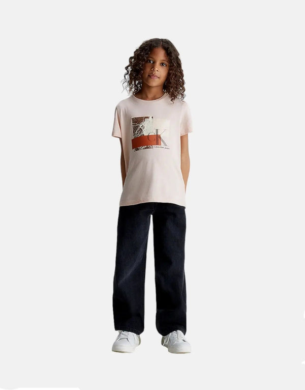 Calvin Klein Kids Layered Monogram Boxy Pink T-Shirt - Organic Cotton Blend